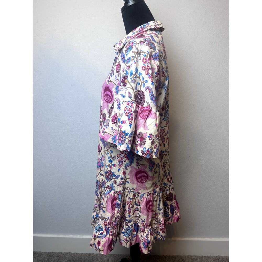 AMUR Kenna Tiered Ruffle Mini Dress Beige Floral Size 8 - Picture 3 of 8